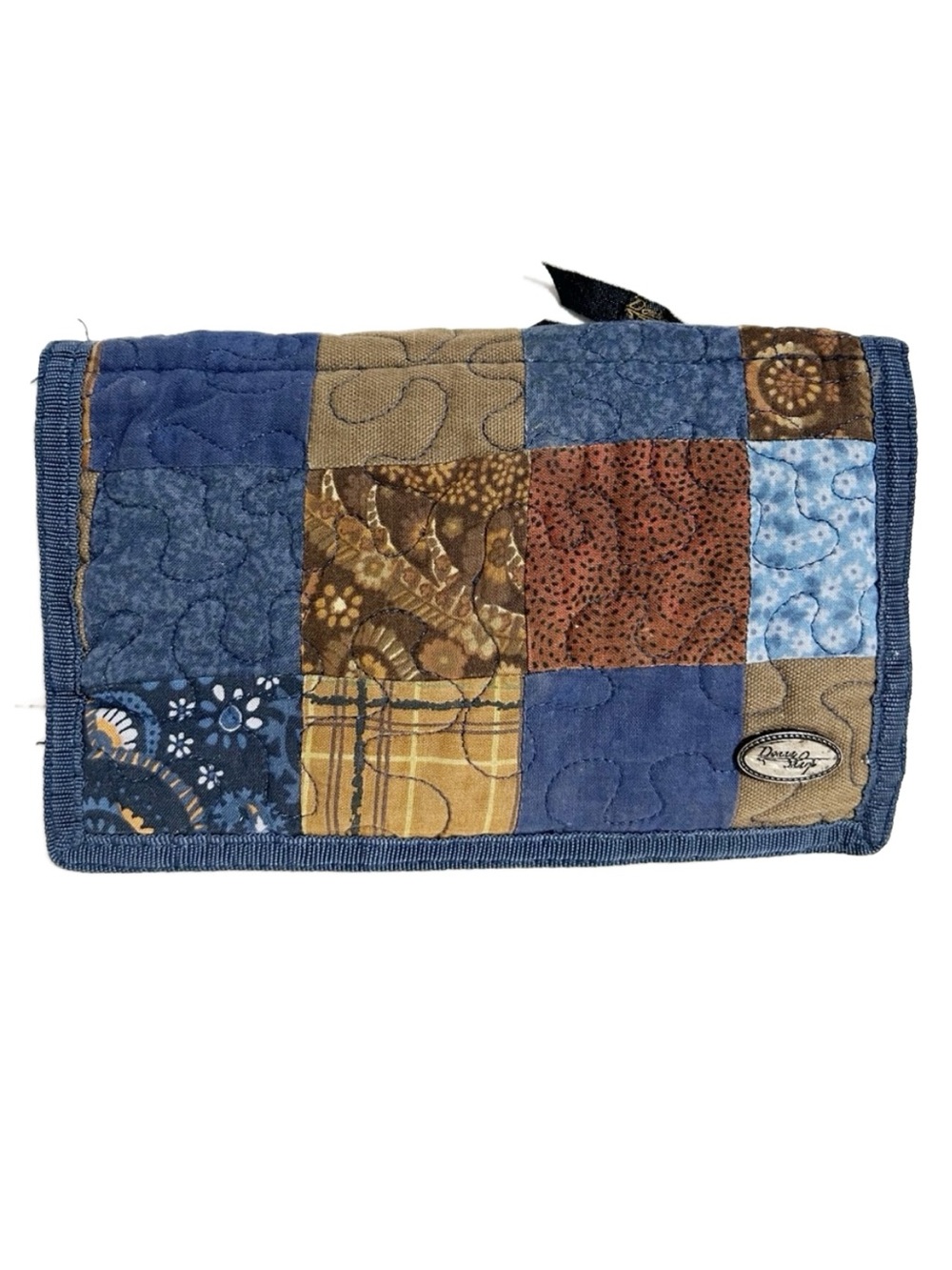 Donna Sharp Quilted Patchwork Trifold Wallet Organizer Blue Brown Paisley Floral